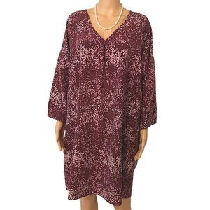 H Halston NWT Women’s Size Large Purple Spotted Floral Long Sleeve V Neck Dress